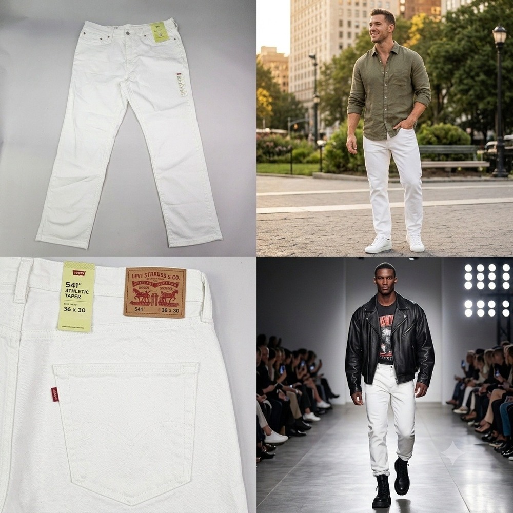 Levi's 541 Athletic Taper Jeans Mens 36x30 White Stretch Flex Denim 18181-0537 - Picture 3 of 16